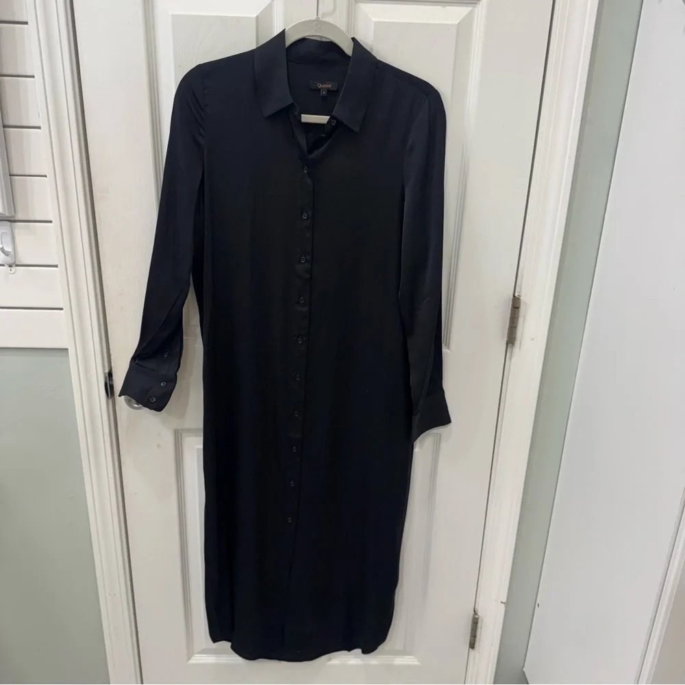 Quince black stretch washable silk shirtdress size small- NWOT - Picture 16 of 16